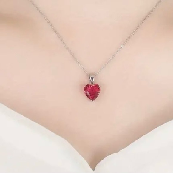 925 Stamped Sterling Silver Forever Yours Jewelry Set with Red Cubic Zirconia - Picture 4 of 5